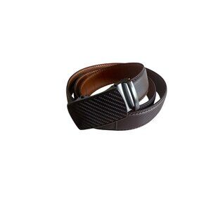 Mens Brown Leather Ratchet Belt  Metal Buckle Adjustable size 44